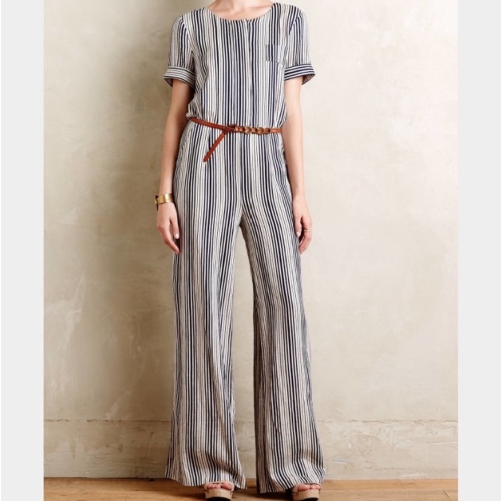 Anthropologie Harlyn Striped Linen Cotton Jumpsuit